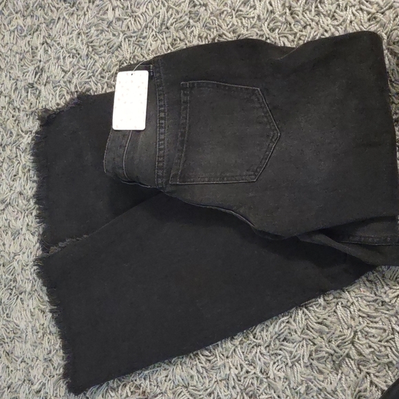 Free people mid-rise vintage black frayed distressed hemline new denim Jeans 25 - Picture 9 of 10